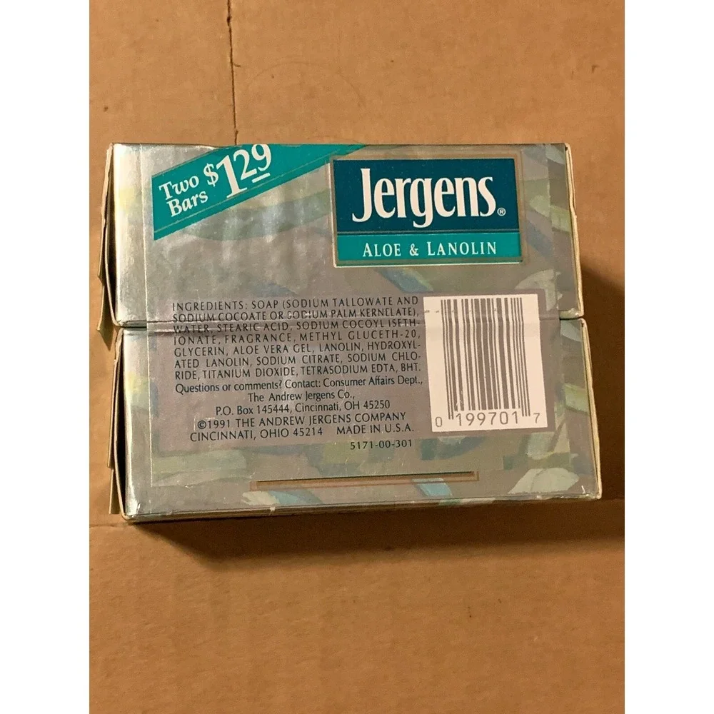 VTG NOS NEW 1991 2-pk Jergens Aloe & Lanolin Soap Bar ~ 3.5oz DISCONTINUED HTF